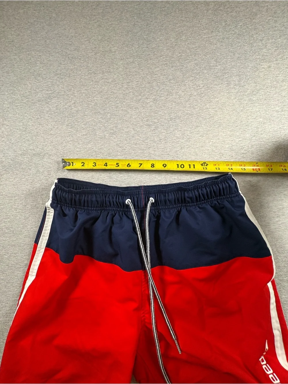 Speedo Mens Red White Navy Blue Elastic Waist Drawstring Swim Trunks Shorts Sz M